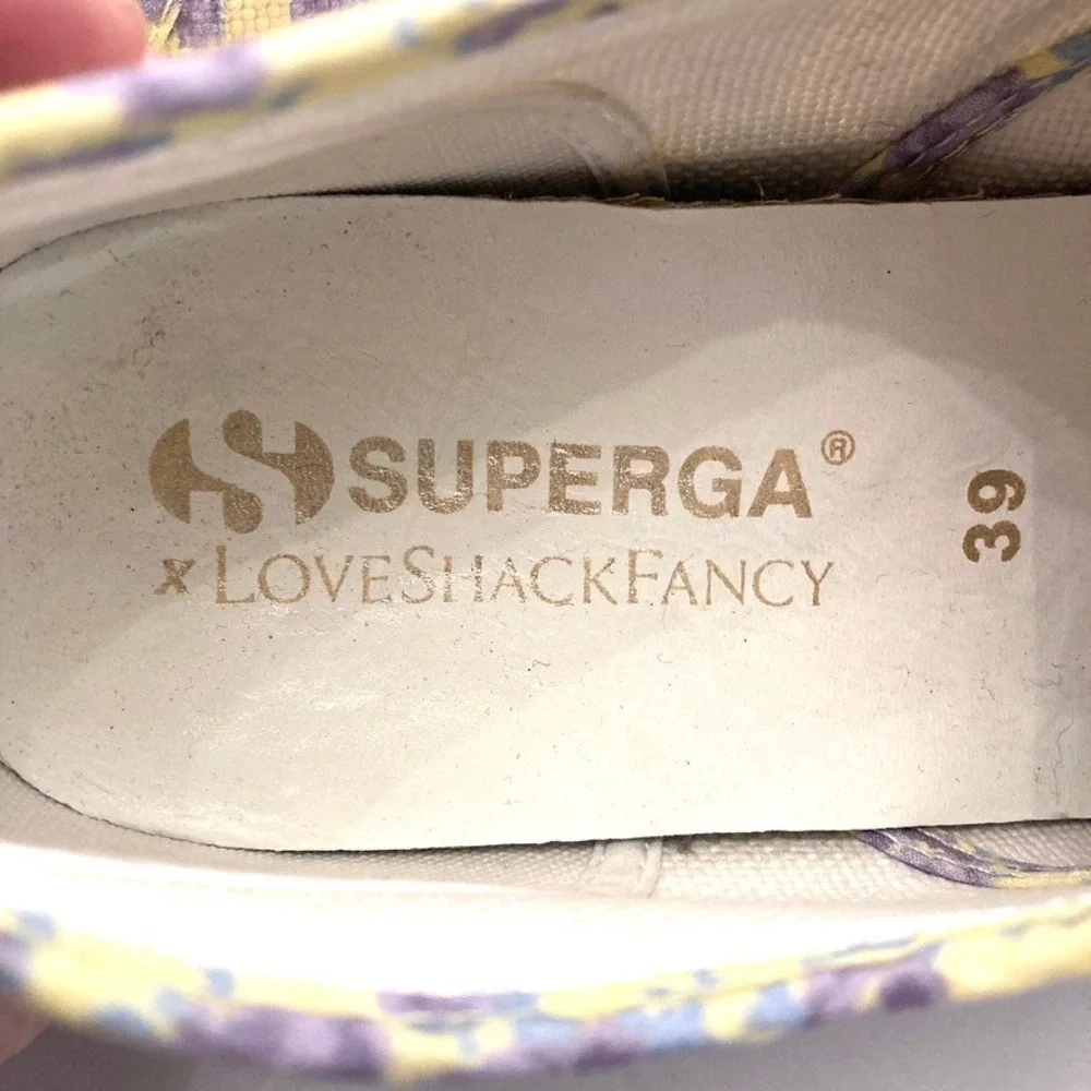 Superga x LoveShackFancy Platform Sneakers Purple Rain Womens 8 EU 39 Floral